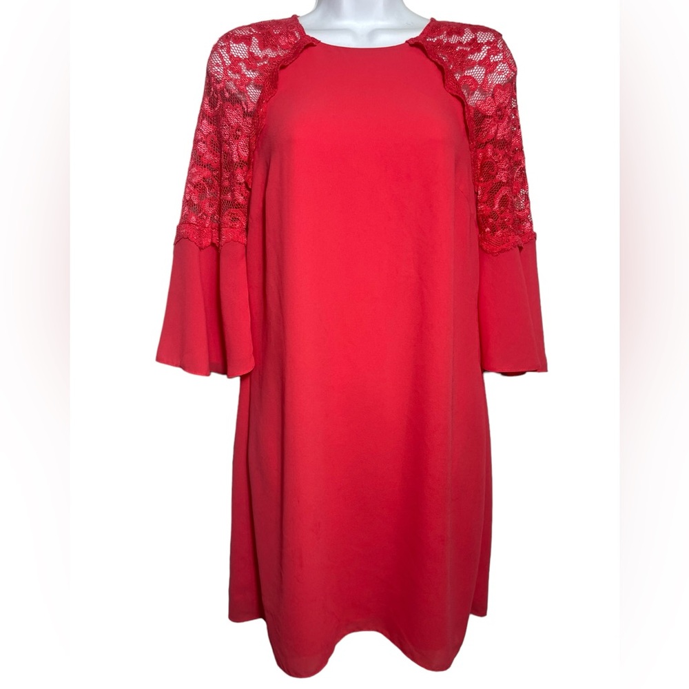 NWT Badgely Mischka dress size 2 bright red orange dress with lace‎ ❤️❤️